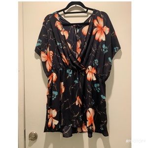 Torrid Hibiscus Navy Babydoll Surplice Blouse Sz3